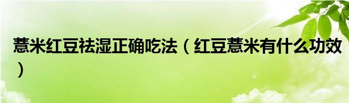 薏米紅豆祛濕正確吃法（紅豆薏米有什么功效）