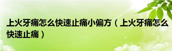 上火牙痛怎么快速止痛小偏方（上火牙痛怎么快速止痛）