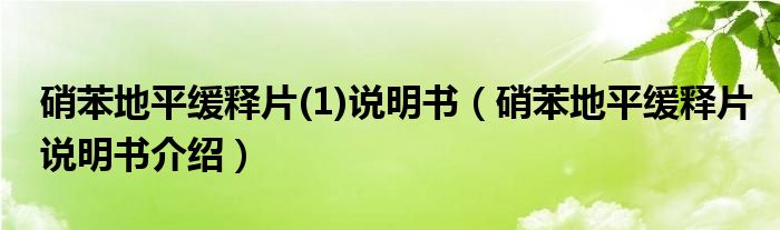 硝苯地平緩釋片(1)說(shuō)明書(shū)（硝苯地平緩釋片說(shuō)明書(shū)介紹）